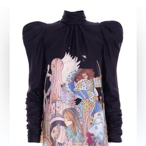 NEW NWT ZIMMERMANN
Celestial Print Puff Sleeve Silk
Blouse In Midnight.